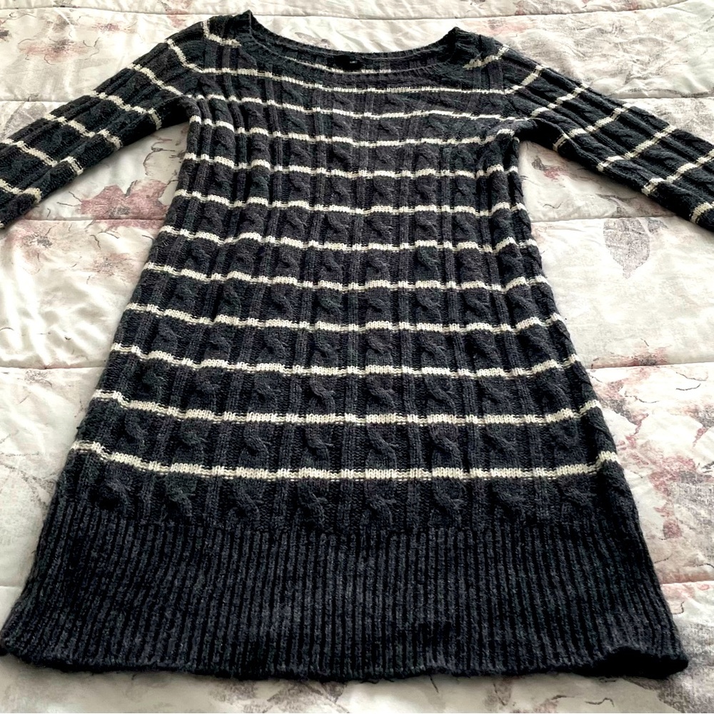 ICB alpaca wool blend striped gray & white cable knit sweater dress, size S
